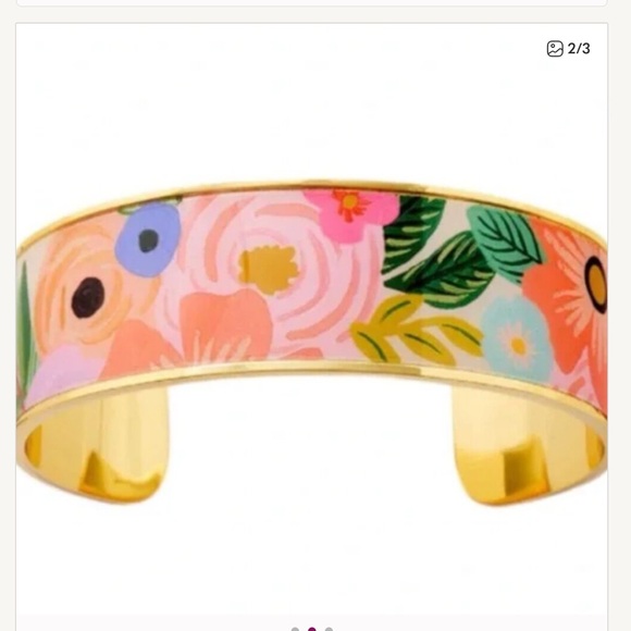 NWT Rifle Paper Co. Brass gold tone plated & enamel cuff - GARDEN PARTY design - Picture 2 of 7